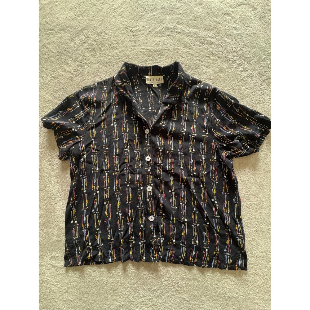 David Dart Collection Black Abstract Print Short Sleeve Button Up Shirt Size L